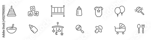 Baby things, babe care, baby toy icons. Kids and baby icon set