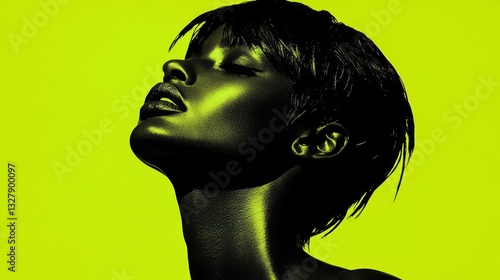 A Portrait Features A Woman With Eyes Closed And Short Hair