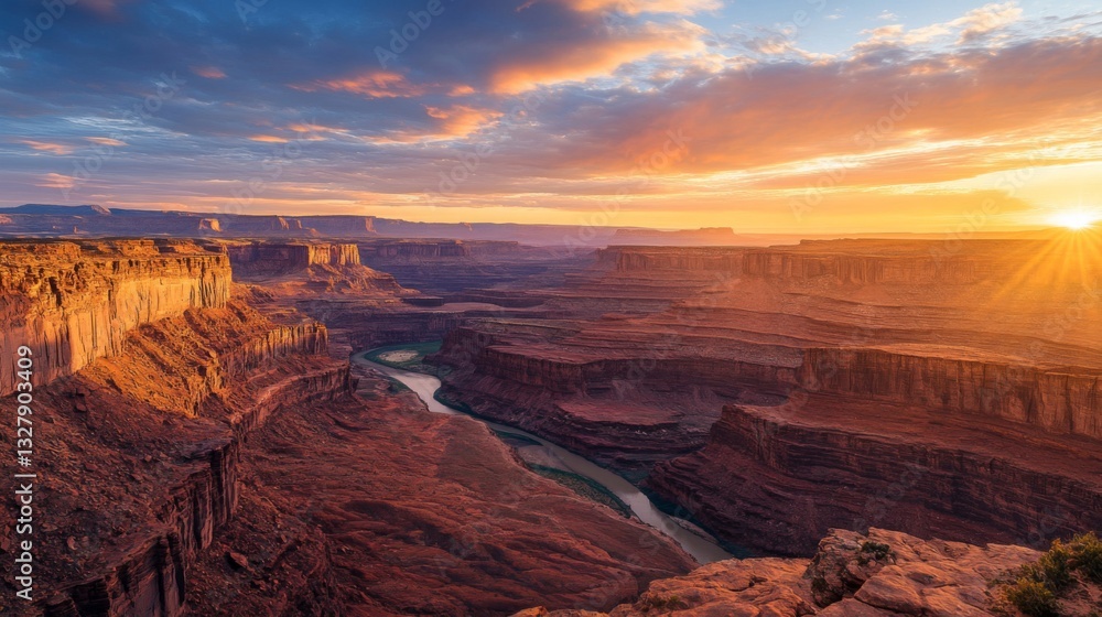 Fototapeta premium Canyon River Sunset Landscape Panorama