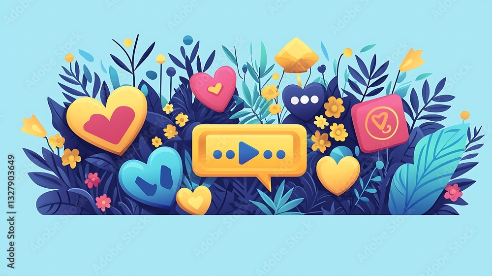 Fototapeta premium Social media icons with floral design