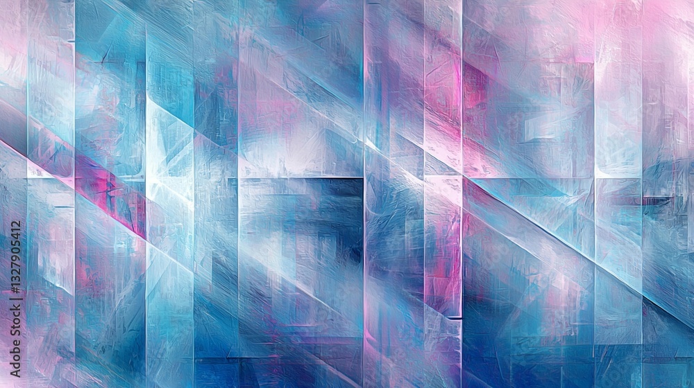 Abstract art with blue, pink, and white geometric shapes and textures. Abstract art with blue, pink, and white geometric shapes and textures.
