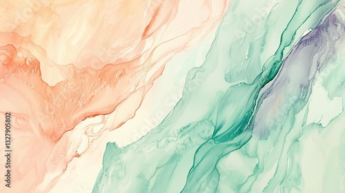 Wallpaper Mural Abstract art with flowing peach and teal colors. Torontodigital.ca