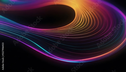 fluid holographic iridescent purple curved wave in dark background 3d render. Gradient design element for backgrounds, and wallpapers. Abstract dark holographic iridescent neon background,1