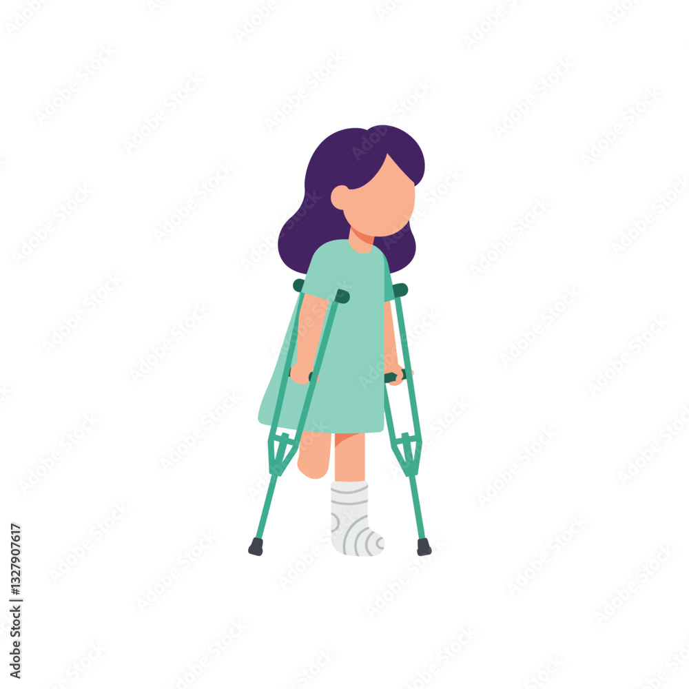 Girl using crutches in flat design style vector art Girl using crutches in flat design style vector art