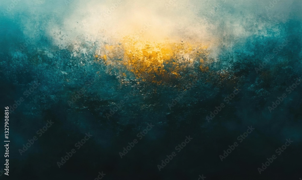 Fototapeta premium Golden light breaking through dark, misty forest, ideal for backgrounds