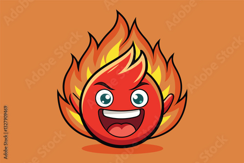 Cheerful flaming character with expressive face and playful grin showcases vector art style for creative projects
