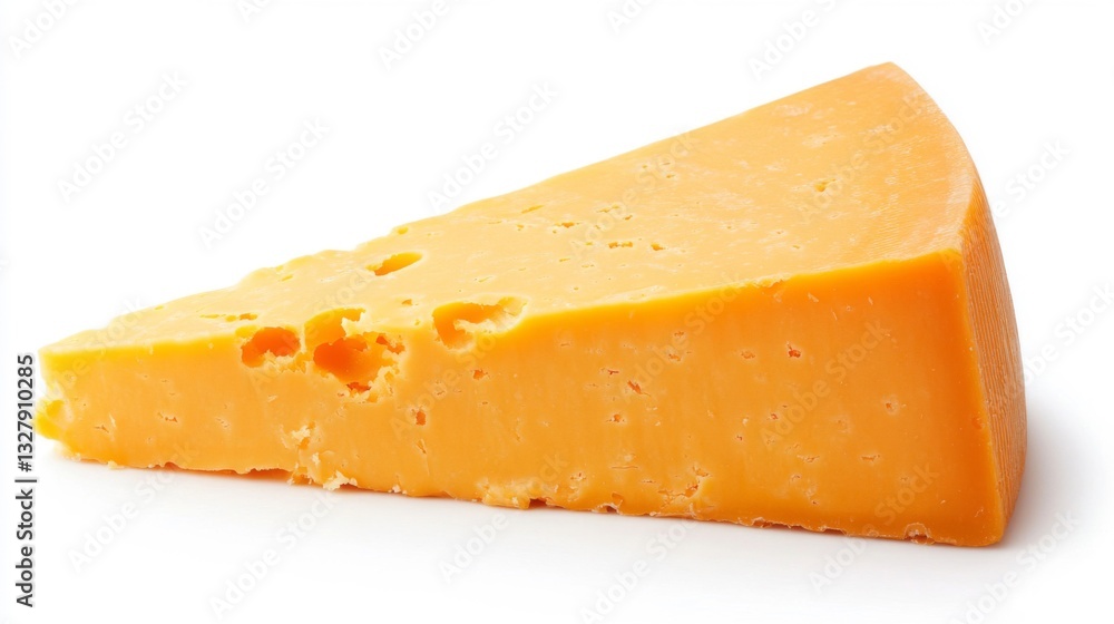 Orange Cheddar Cheese Slice on White Background Orange Cheddar Cheese Slice on White Background