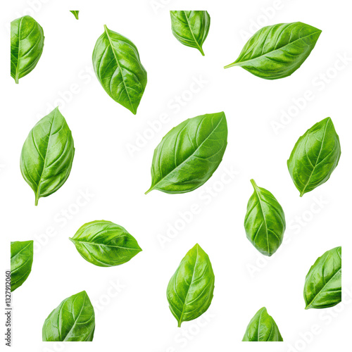 Fresh Basil Leaves for Culinary Uses with Aromatic Flavor Enhancements in Cooking, isolated on transparent background.