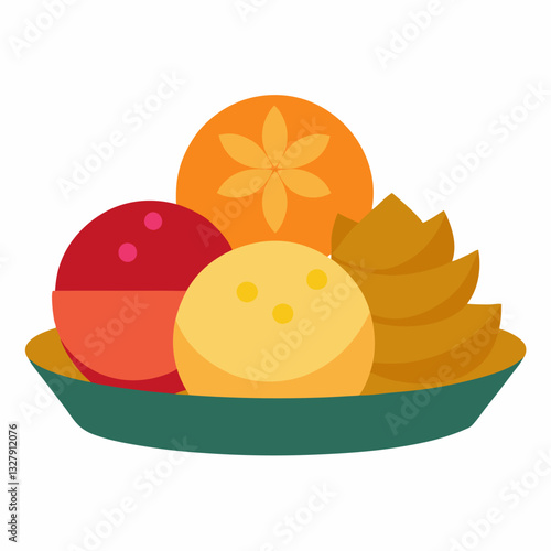 Indian Sweets or Mithai Like Kalakand, Gulab jamun, Halwa, Sandesh, Laddu vector on white background.