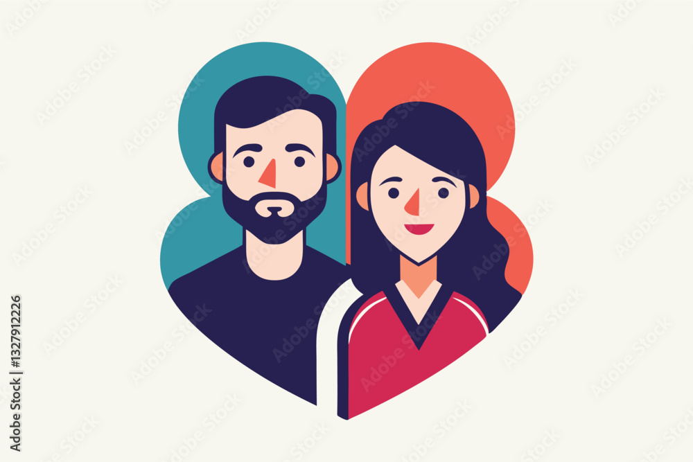 Vector illustration of a couple inside a heart, symbolizing love and connection in a modern design style, perfect for celebrating relationships Vector illustration of a couple inside a heart, symbolizing love and connection in a modern design style, perfect for celebrating relationships