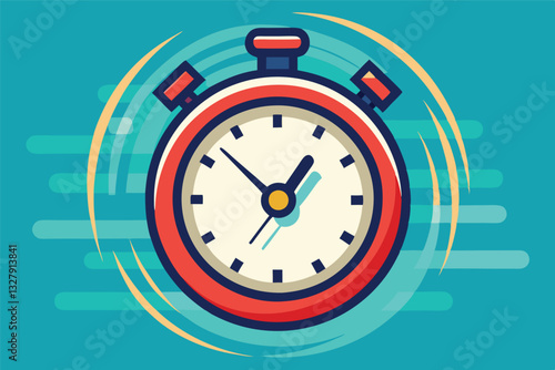 Vector illustration of a stopwatch with motion lines representing speed and urgency in a bright blue background