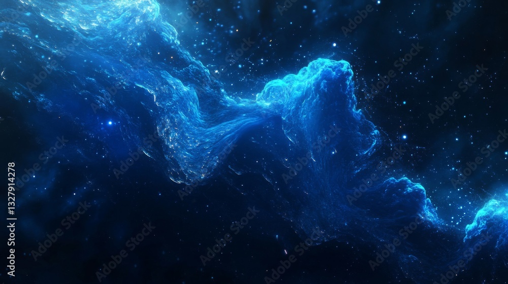 Fototapeta premium Glowing Blue Cosmic Nebula In Dark Space