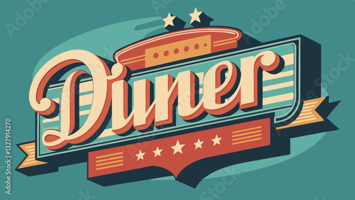 Vector illustration of a classic diner sign featuring vibrant colors and retro design elements, ideal for conveying a nostalgic atmosphere