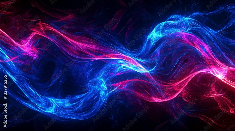 Fototapeta premium Abstract blue and pink glowing energy waves.
