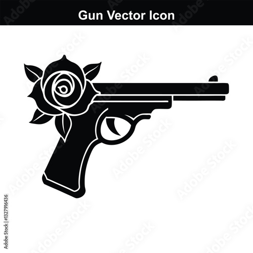 Black pistol with bullets isolated on white background