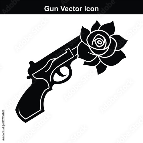 Black pistol with bullets isolated on white background