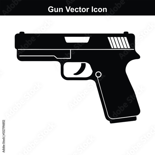 Black pistol with bullets isolated on white background
