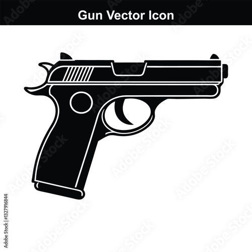 Black pistol with bullets isolated on white background