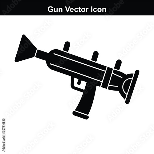 Black pistol with bullets isolated on white background