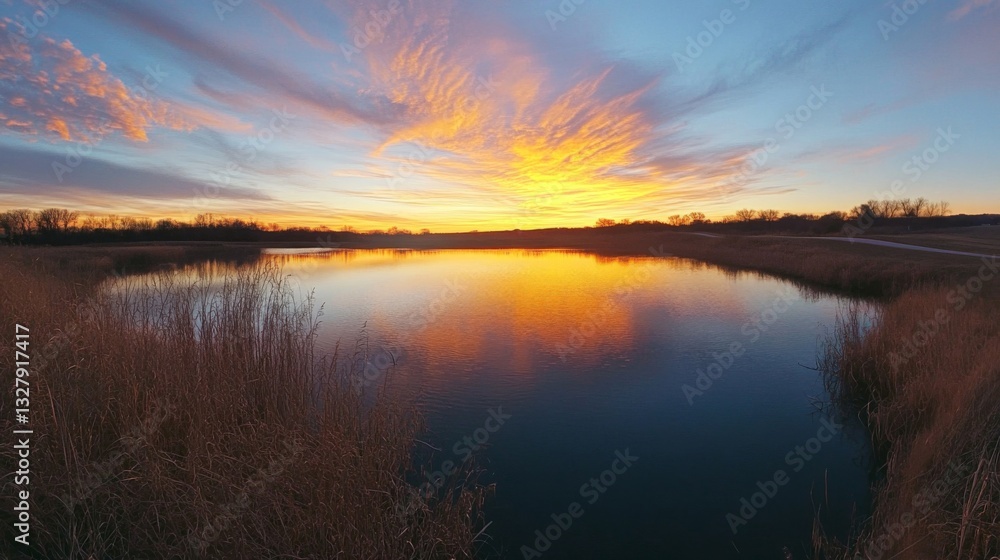 Vibrant Sunset Reflecting on Calm Lake Water Vibrant Sunset Reflecting on Calm Lake Water