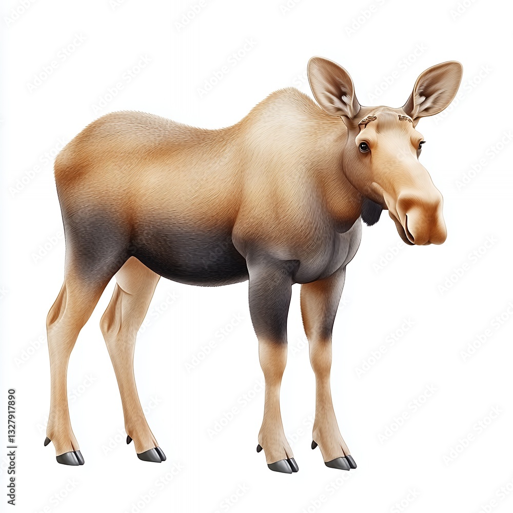 Obraz premium Light Brown Moose on White Background Wildlife Photography
