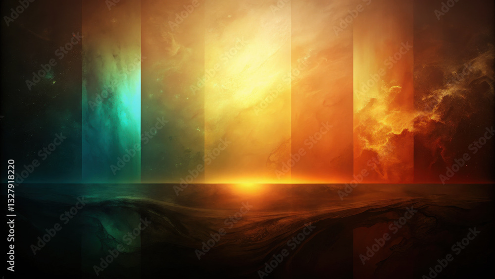 Mesmerizing gradient of teal, blue, green, and orange hues in cosmic scene Mesmerizing gradient of teal, blue, green, and orange hues in cosmic scene