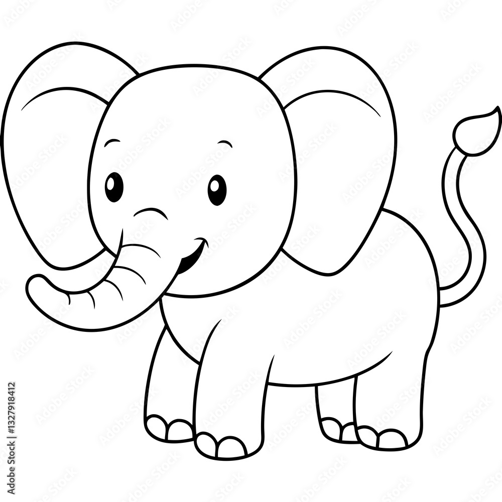 Fototapeta premium Smiling Elephant Coloring Page Line Art for Kids – Fun and Playful Design