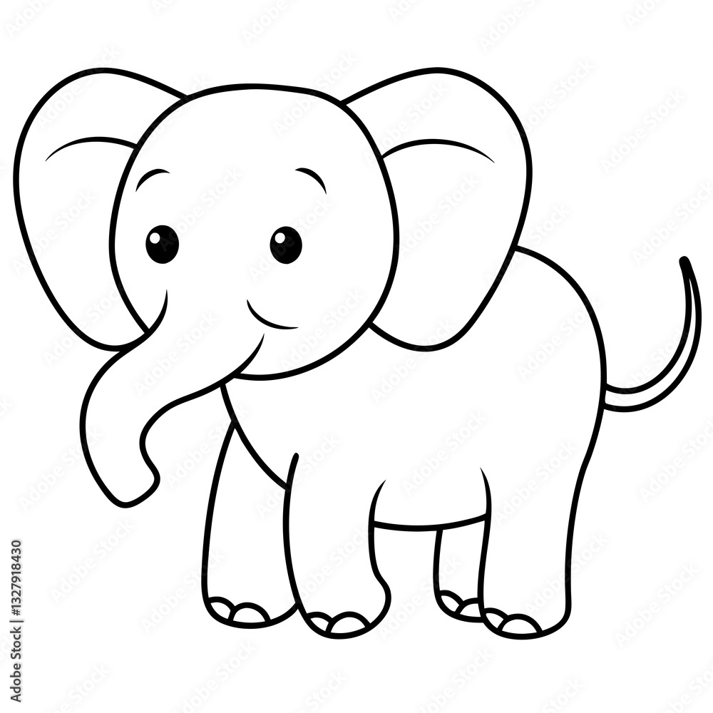 Naklejka premium Smiling Elephant Coloring Page Line Art for Kids – Fun and Playful Design