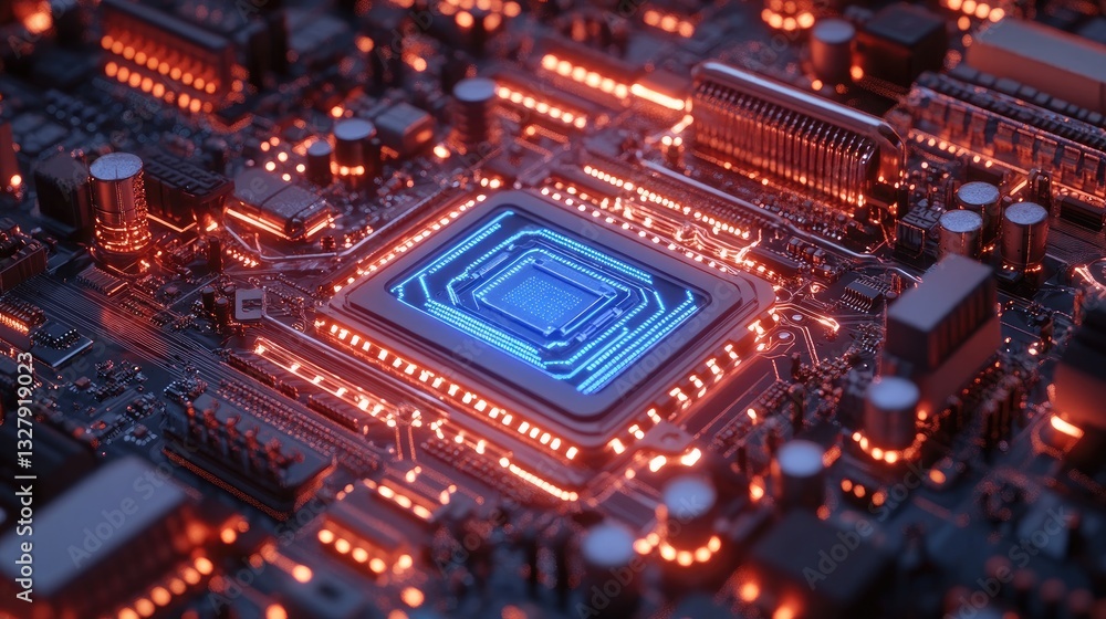 Illuminated CPU on Circuit Board Illuminated CPU on Circuit Board