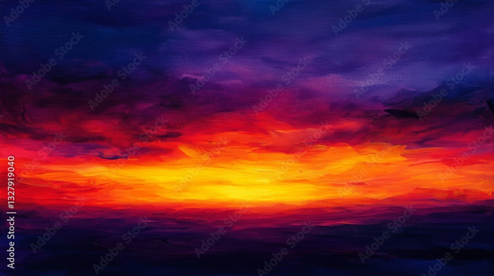 Fototapeta premium Vibrant Sunset Landscape Painting with Intense Colors
