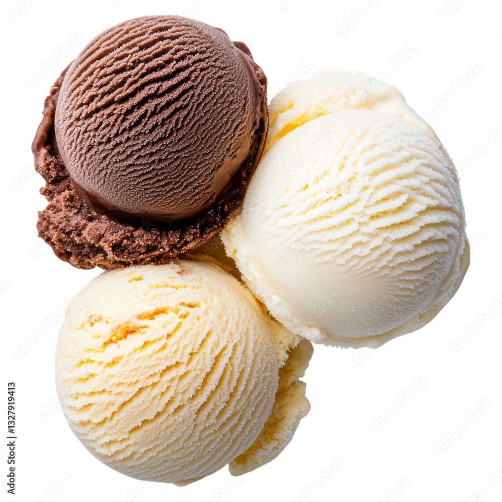 Rich and Creamy Ice Cream Scoops of Chocolate and Vanilla for Delicious Frozen Dessert, isolated on transparent background. Rich and Creamy Ice Cream Scoops of Chocolate and Vanilla for Delicious Frozen Dessert, isolated on transparent background.