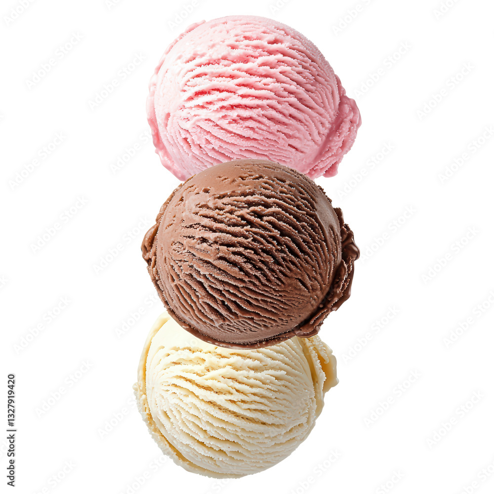Rich and Creamy Scoops of Ice Cream in a Delicious Frozen Dessert Stack, isolated on transparent background. Rich and Creamy Scoops of Ice Cream in a Delicious Frozen Dessert Stack, isolated on transparent background.