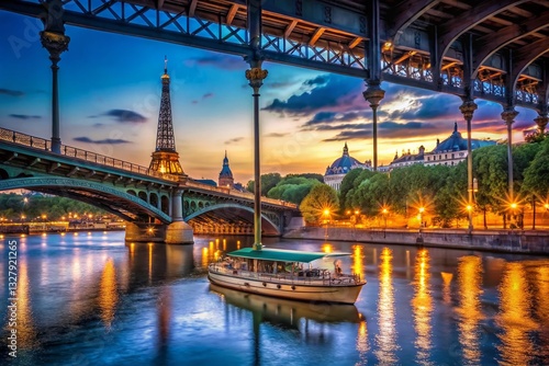 Low Light Paris: Pont de Bir-Hakeim, Ile aux Cygnes, Sailboat & Cityscape photo