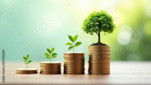 Wallpaper Mural Illustrating financial developments and business growth through a tree growing on a coin. Torontodigital.ca