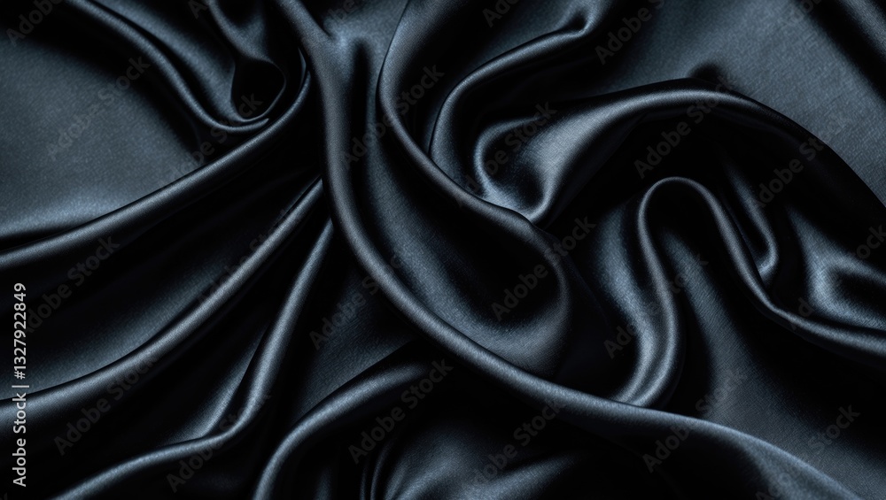 Obraz premium Black silk wave fabric. Abstract horizontal texture background with copy space.