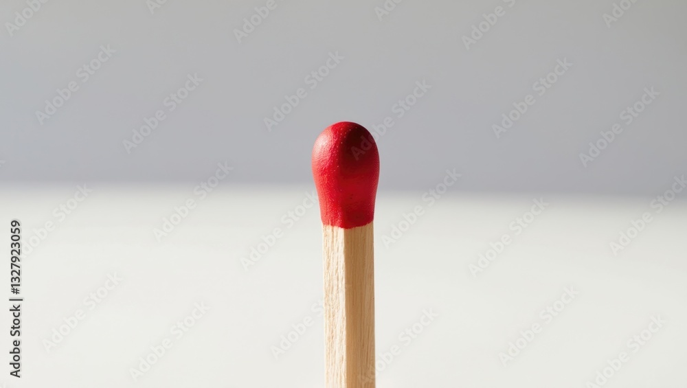 Single red matchstick on a white background. Single red matchstick on a white background.