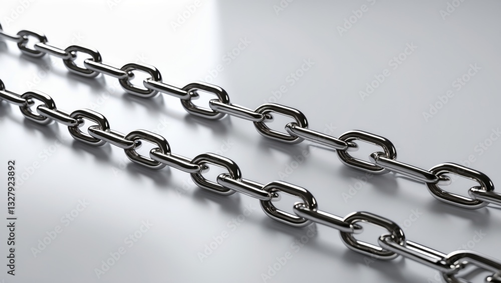Obraz premium Minimalist illustration of a shiny straight metal chain set against a background with empty space.