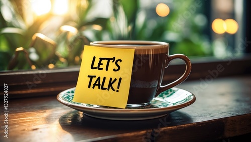 Wallpaper Mural Note on a coffee cup in a cafe featuring the text LET'S TALK, representing the idea of having tough conversations with loved ones, partners, children, colleagues, bosses, staff, or family, to enhan... Torontodigital.ca