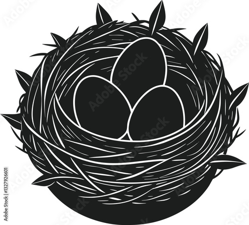 Bird Nest with Three Eggs – Nature-Inspired Spring Vector Illustration