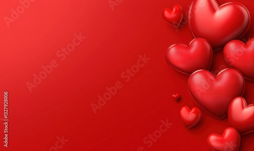Red hearts on red background for Valentine's Day card or banner