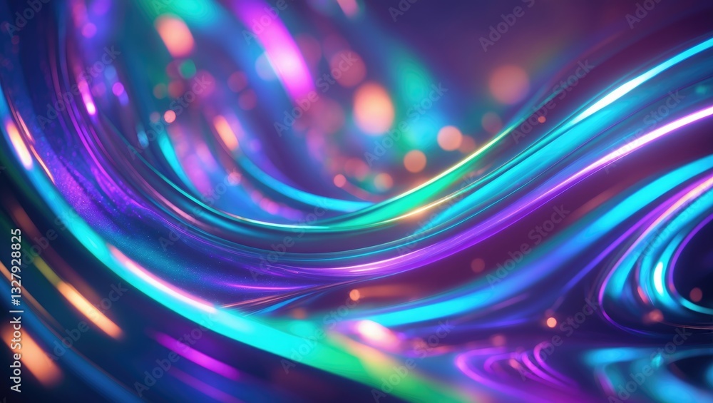Defocused metallic light reflections. Festive neon abstract holographic modern backdrop for celebration. Blurred illumination Defocused metallic light reflections. Festive neon abstract holographic modern backdrop for celebration. Blurred illumination