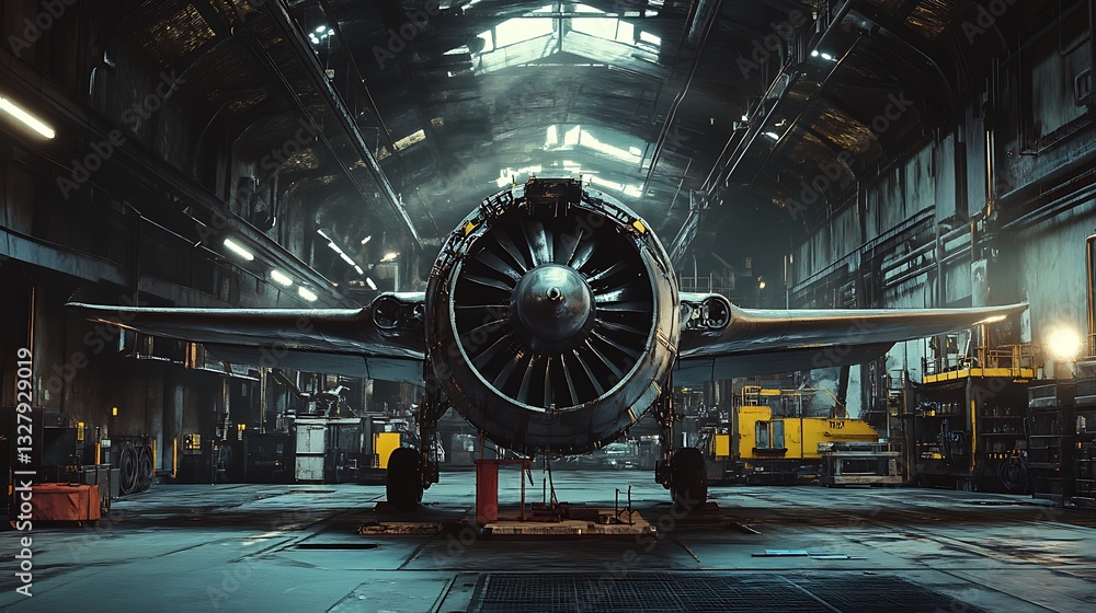 Airplane in Hangar Ready for Maintenance and Repairs in Workshop Airplane in Hangar Ready for Maintenance and Repairs in Workshop