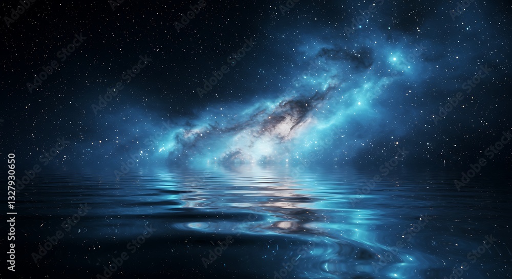 Fototapeta premium Celestial Reflection: A Night Sky Mirrored in Tranquil Waters