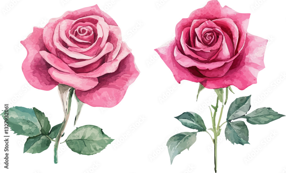 Naklejka premium Romantic Watercolor Pink Rose Flower