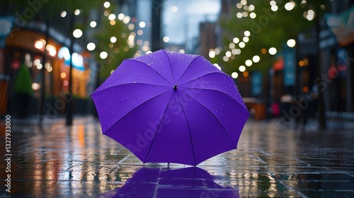 Wallpaper Mural Purple Umbrella in Rainy Cityscape at Night Torontodigital.ca