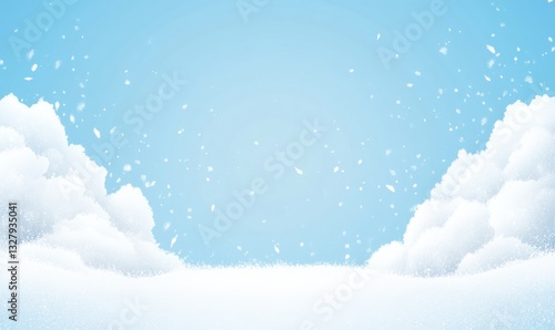Wallpaper Mural Snow falling on snowy ground with fluffy clouds and blue sky Torontodigital.ca