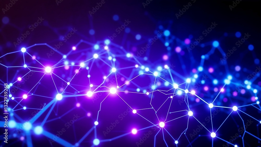 Abstract Neural Network: A mesmerizing abstract image depicting a neural network, with interconnected nodes radiating vibrant light in a mesmerizing array of blue and purple hues. Abstract Neural Network: A mesmerizing abstract image depicting a neural network, with interconnected nodes radiating vibrant light in a mesmerizing array of blue and purple hues.