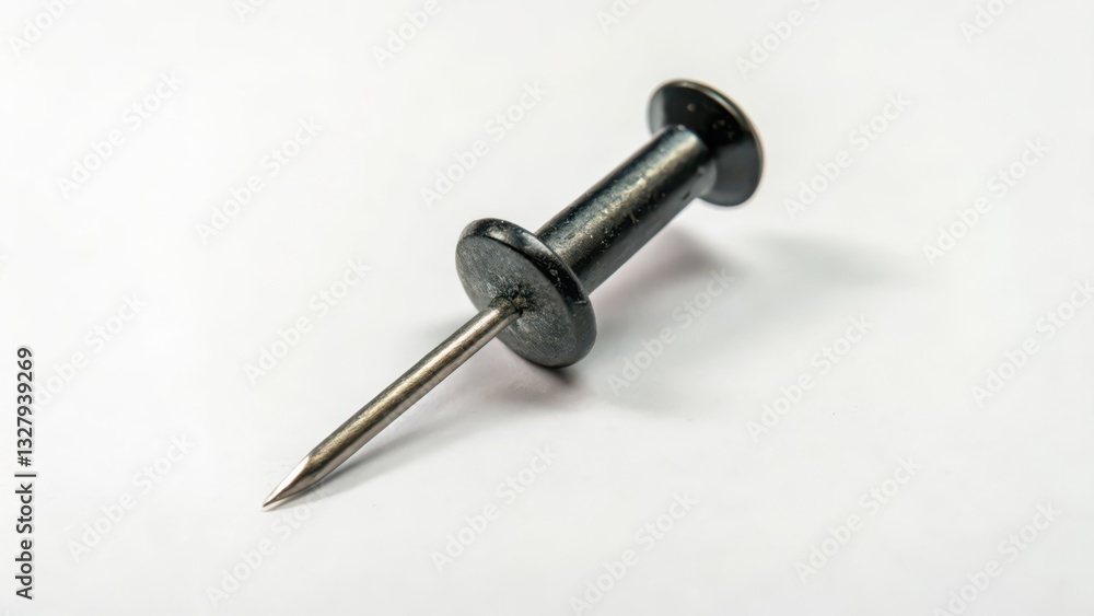 Black Push Pin on White Background