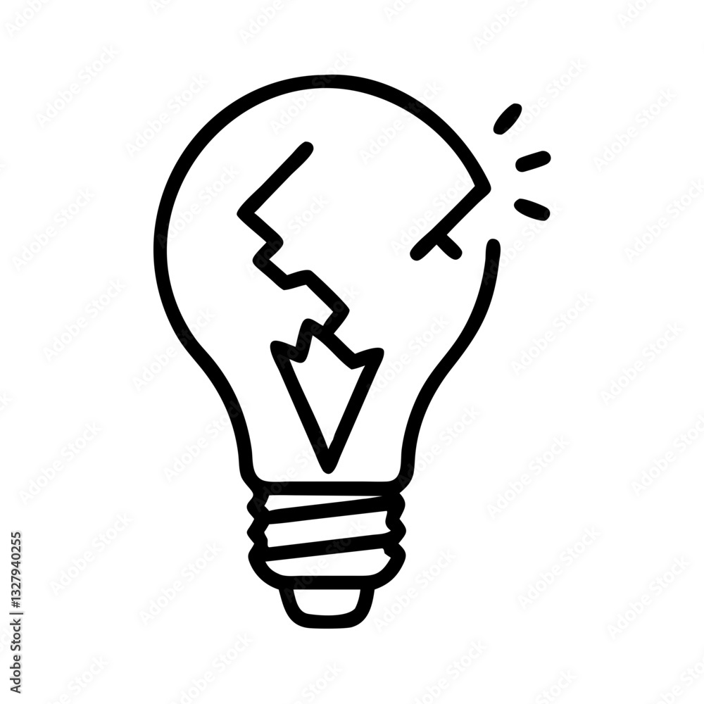 Broken lightbulb vector icon representing failure or malfunction , idea or solution of problem Broken lightbulb vector icon representing failure or malfunction , idea or solution of problem