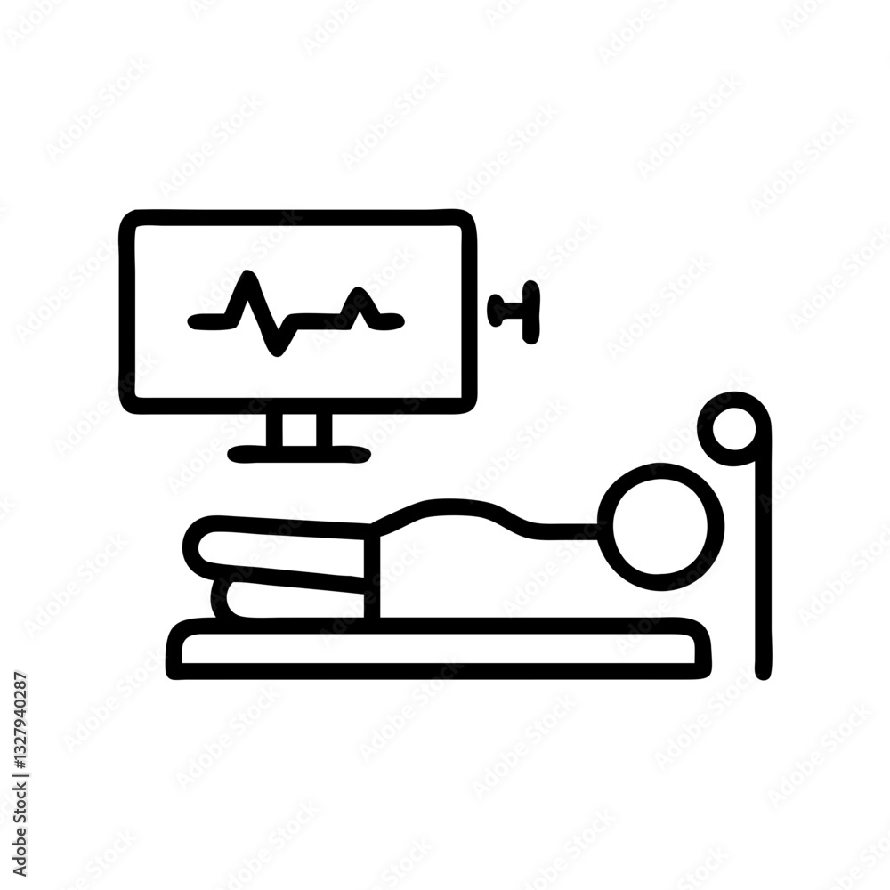 Minimal line icon representing a medical ECG, CT scan machine on a transparent background Minimal line icon representing a medical ECG, CT scan machine on a transparent background